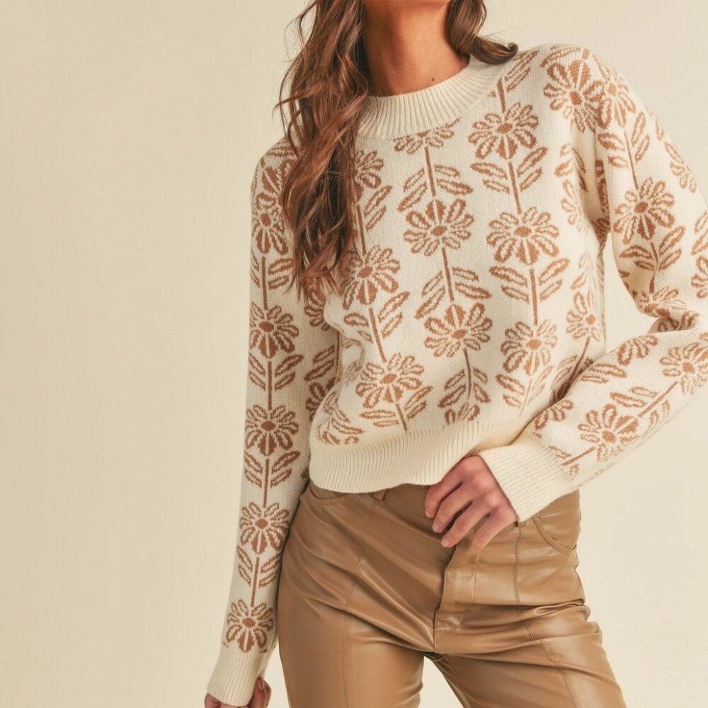 Elise Floral Pattern Knit Sweater | Women's Warm Soft Knit Pullover | Spring - Picture 9 of 9